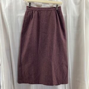 Collini Women Burgundy Tweed‎ Pencil Skirt Below the Knee Vintage Old Money Wool